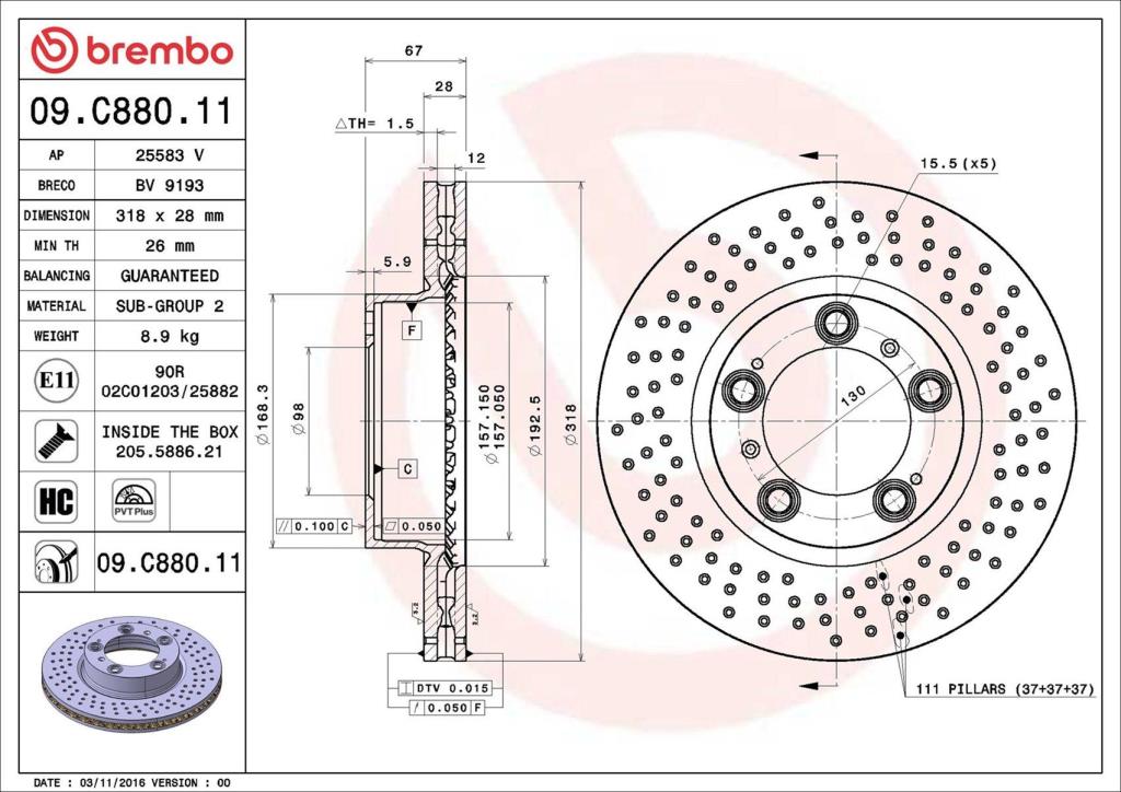 Disques de frein BREMBO 09.C880.11