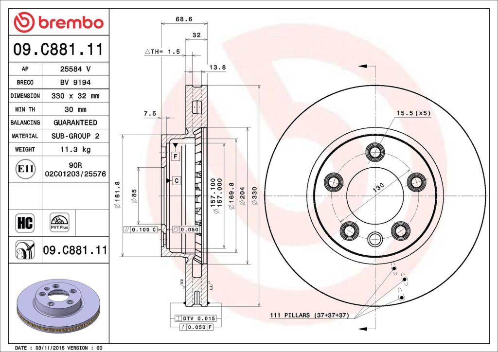 Discos de freno BREMBO ref. 09.C881.11