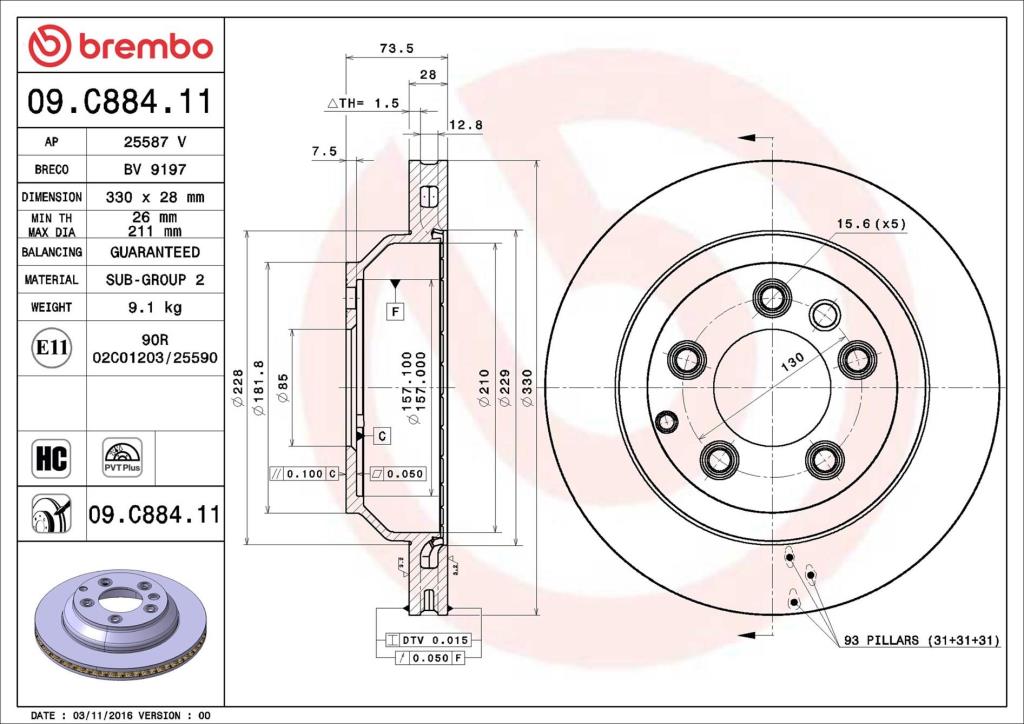 Discos de freno BREMBO ref. 09.C884.11