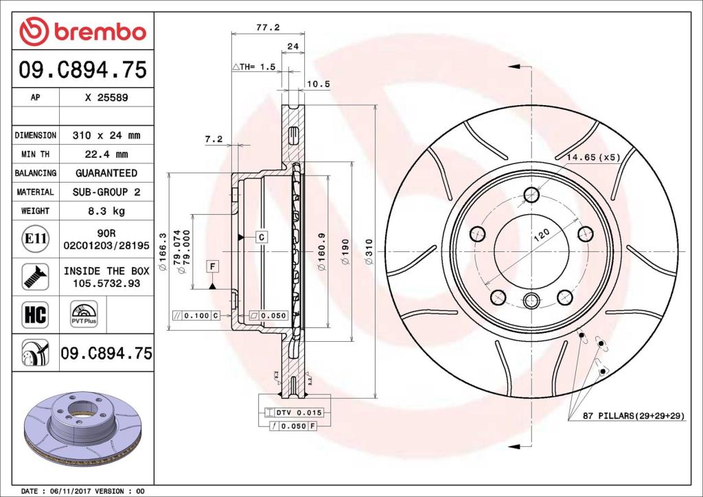 Discos de freno BREMBO ref. 09.C894.75