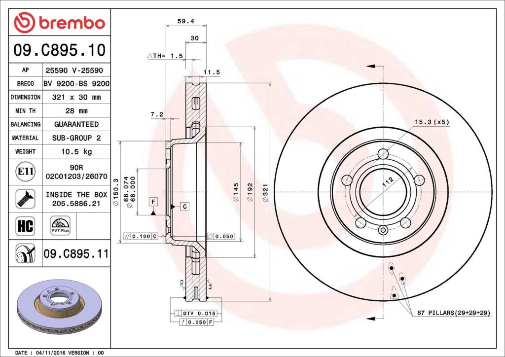 Discos de freno BREMBO ref. 09.C895.11