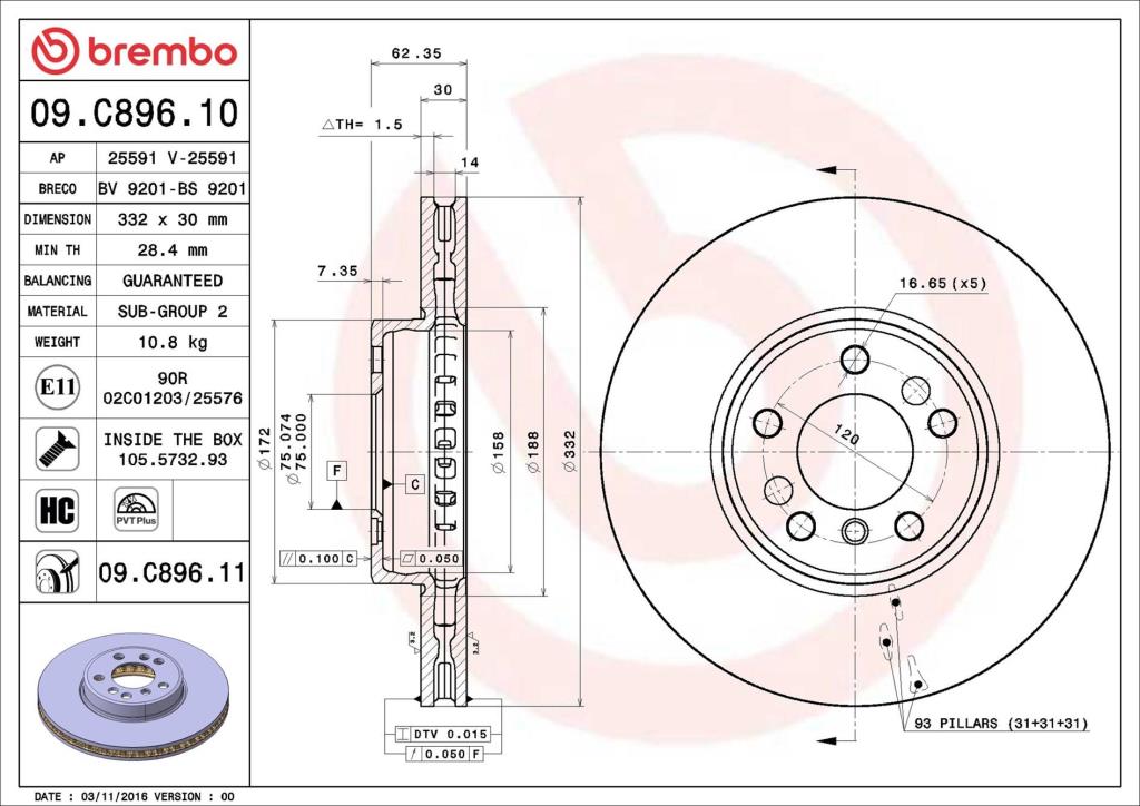 Discos de travão BREMBO ref. 09.C896.11