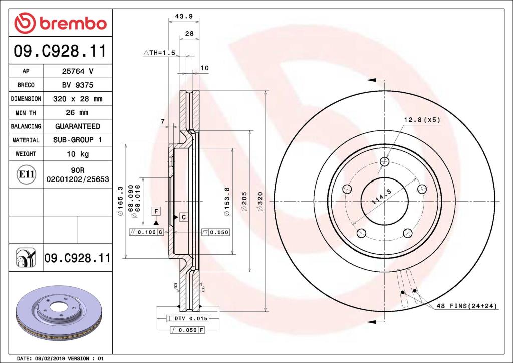 Disques de frein BREMBO ref. 09.C928.11