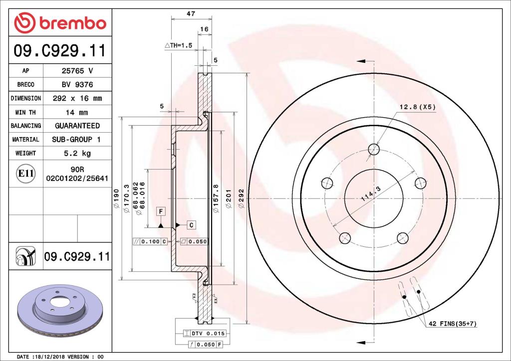 Discos de freno BREMBO ref. 09.C929.11