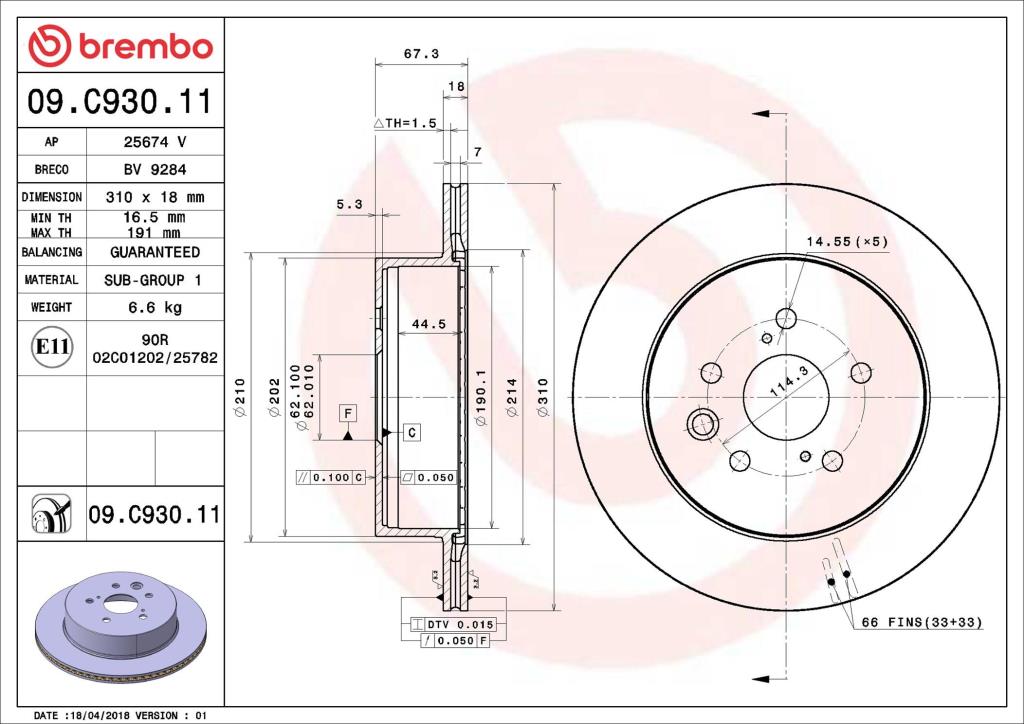 Discos de freno BREMBO ref. 09.C930.11