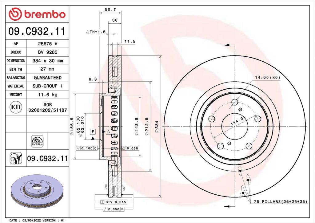 Disques de frein BREMBO ref. 09.C932.11
