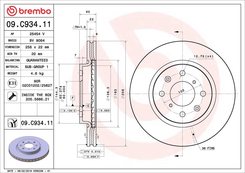 Discos de travão BREMBO ref. 09.C934.11