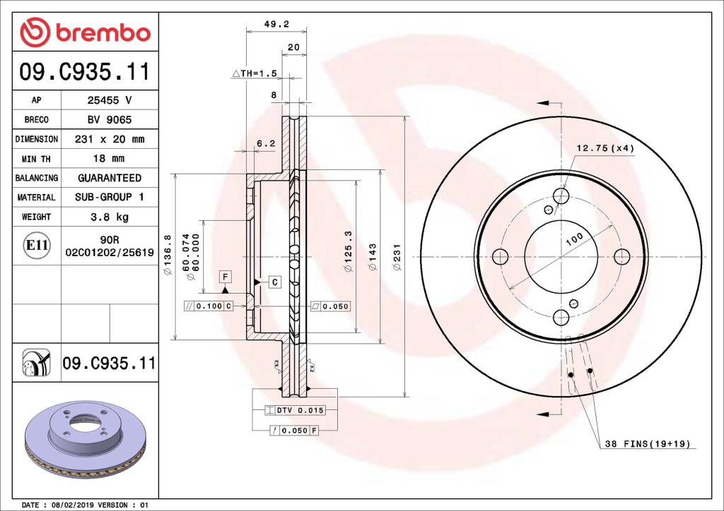 Disques de frein BREMBO 09.C935.11