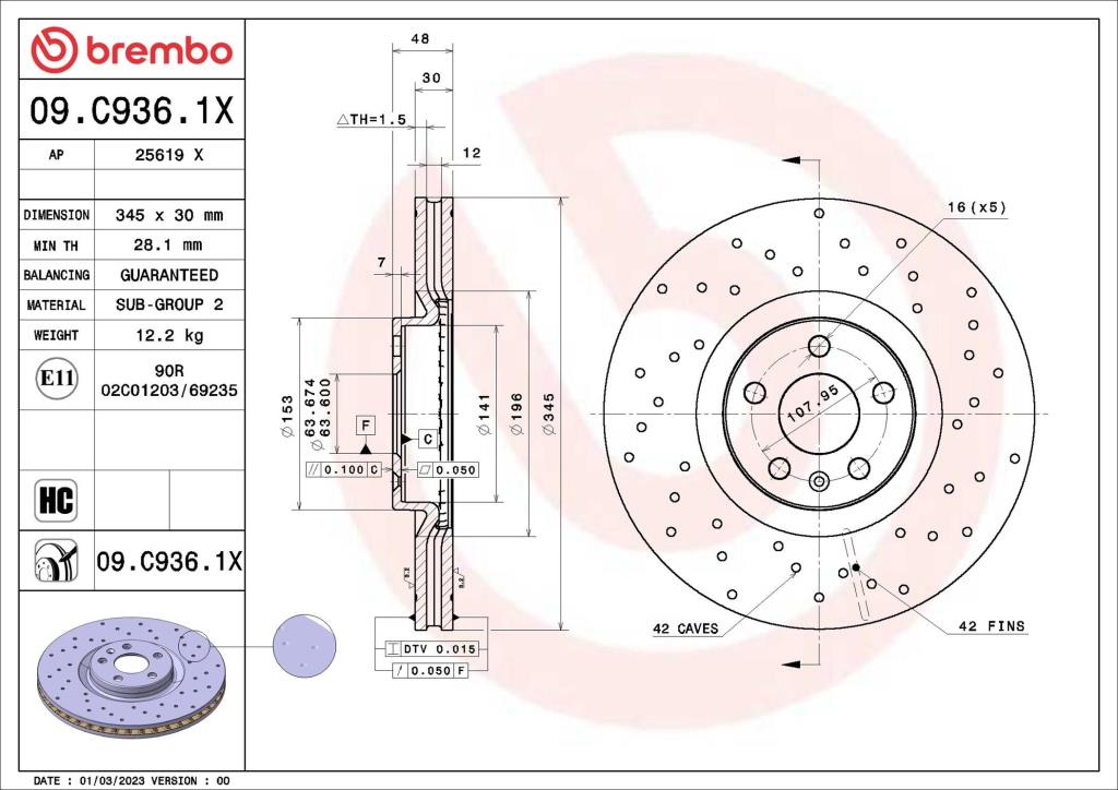 Disques de frein BREMBO 09.C936.1X