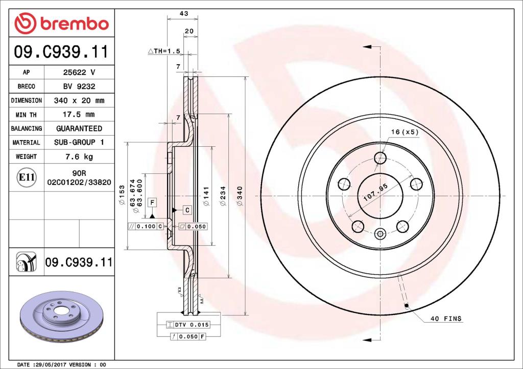 Discos de freno BREMBO ref. 09.C939.11