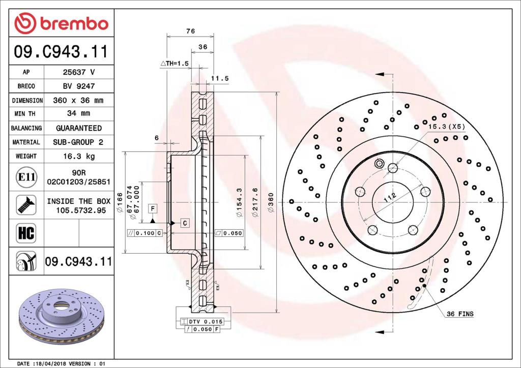 Discos de freno BREMBO ref. 09.C943.11