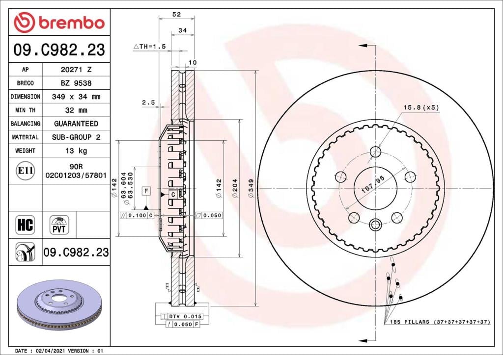Disques de frein BREMBO 09.C982.23