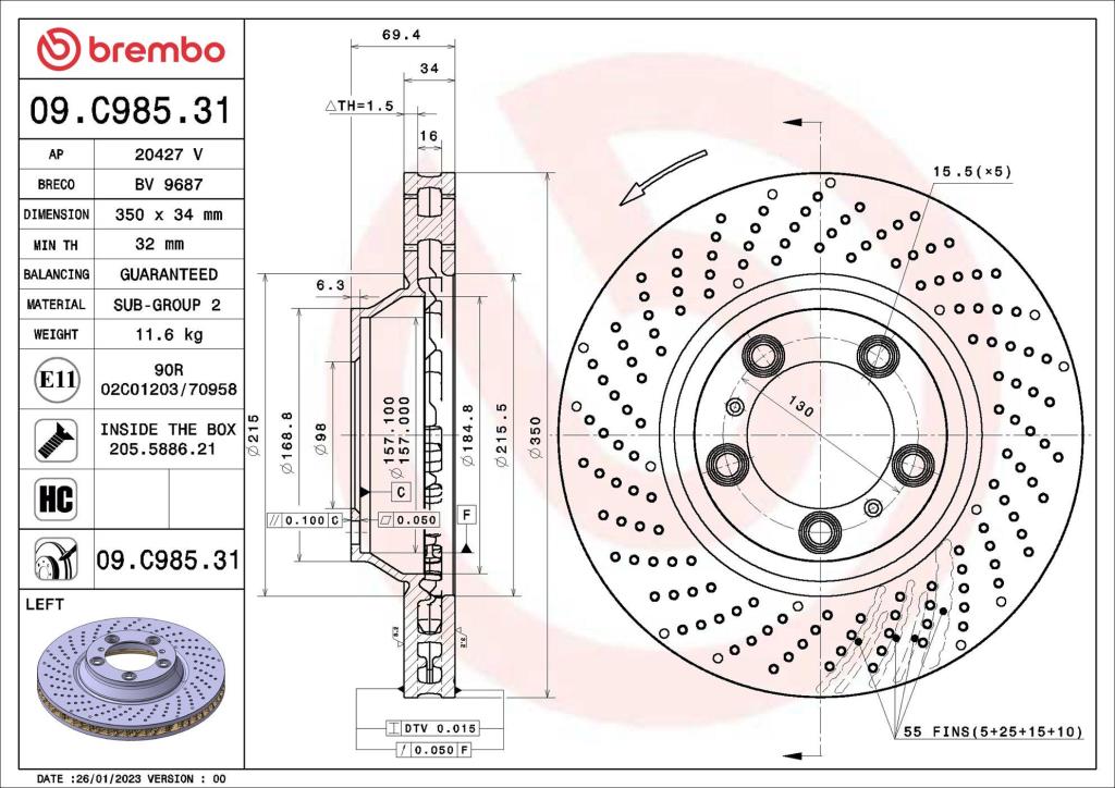 Disques de frein BREMBO 09.C985.31