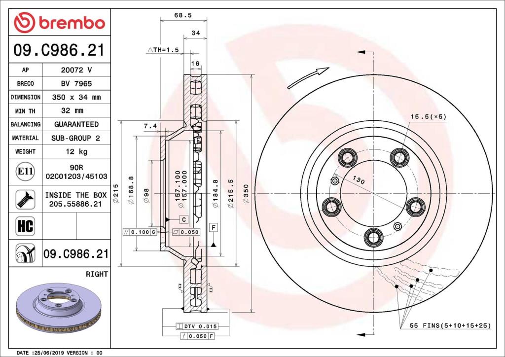 Disques de frein BREMBO 09.C986.21