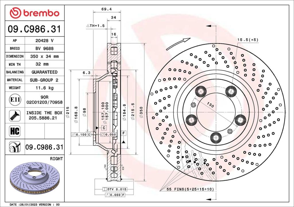 Discos de freno BREMBO ref. 09.C986.31