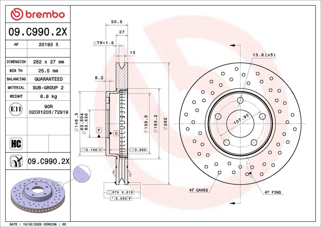 Disques de frein BREMBO 09.C990.2X