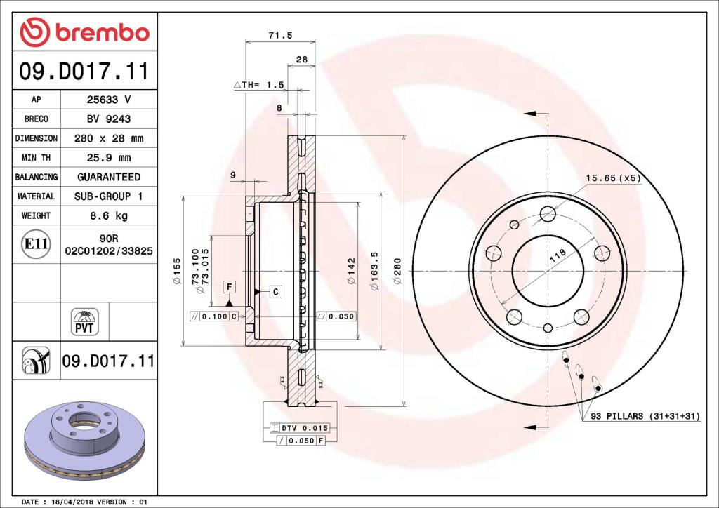 Discos de freno BREMBO ref. 09.D017.11