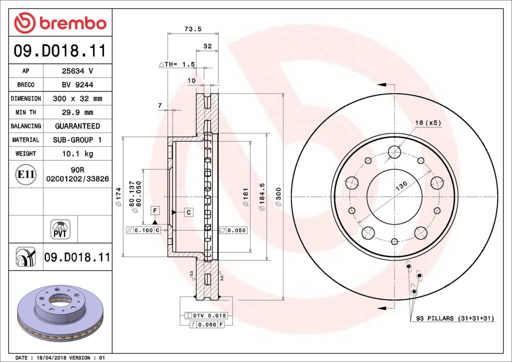 Disques de frein BREMBO 09.D018.11