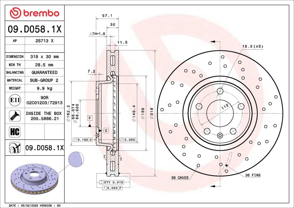Disques de frein BREMBO 09.D058.1X