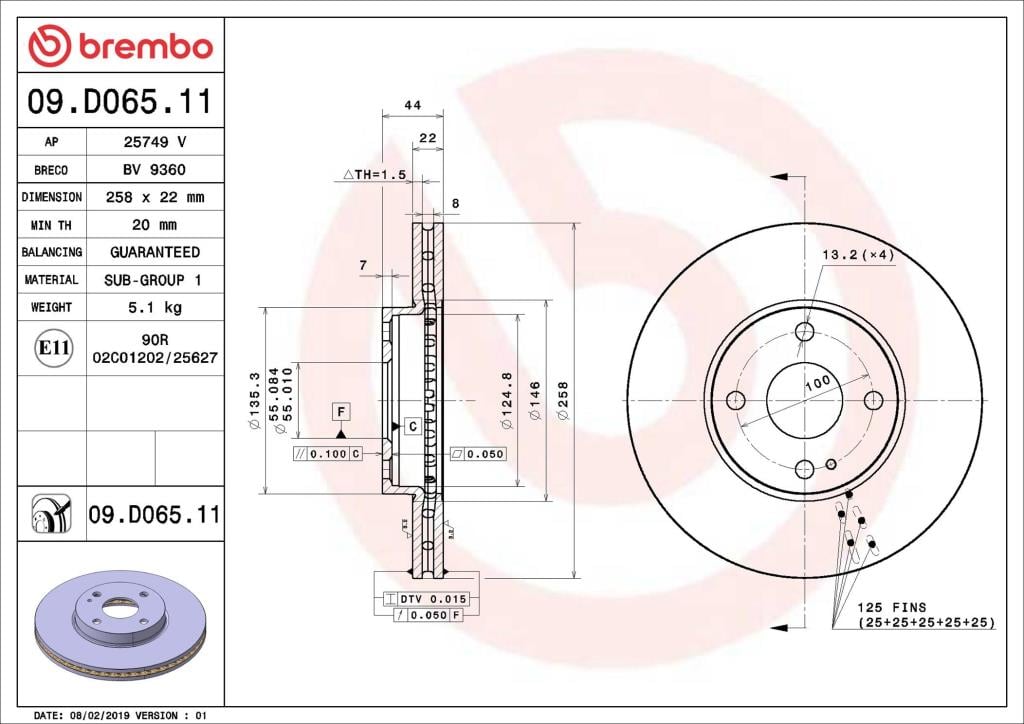 Disques de frein BREMBO ref. 09.D065.11