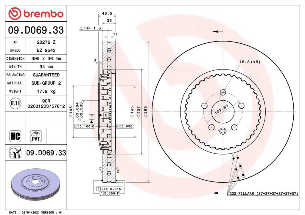 Discos de freno BREMBO 09.D069.33
