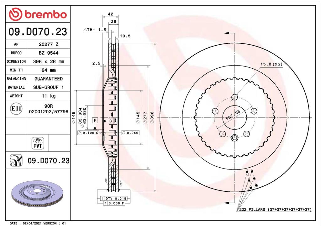 Disques de frein BREMBO 09.D070.23