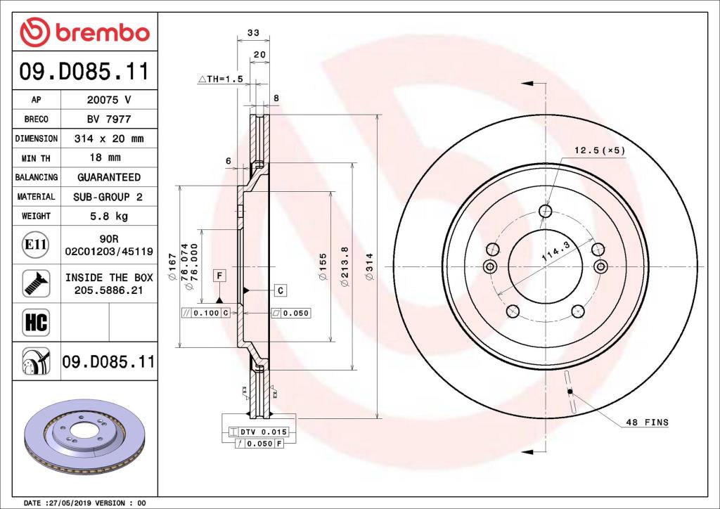 Discos de travão BREMBO ref. 09.D085.11