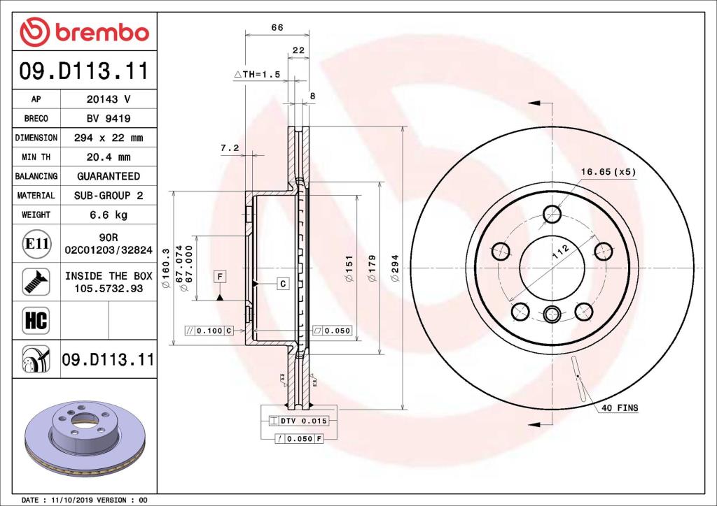 Disques de frein BREMBO 09.D113.11