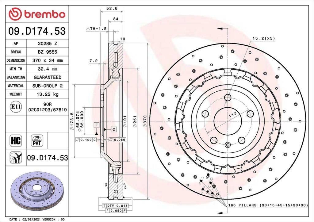 Disques de frein BREMBO 09.D174.53