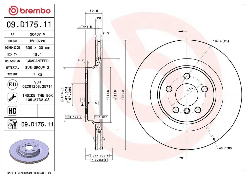 Discos de freno BREMBO ref. 09.D175.11