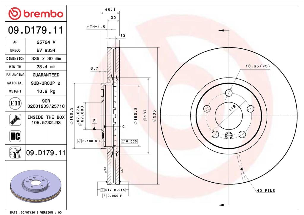 Disques de frein BREMBO ref. 09.D179.11