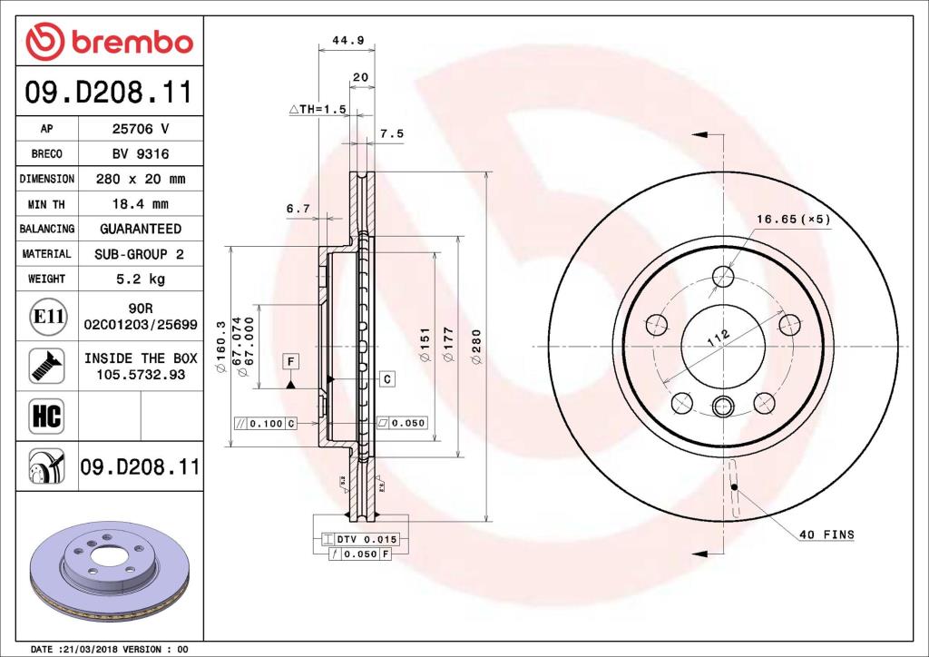 Disques de frein BREMBO 09.D208.11