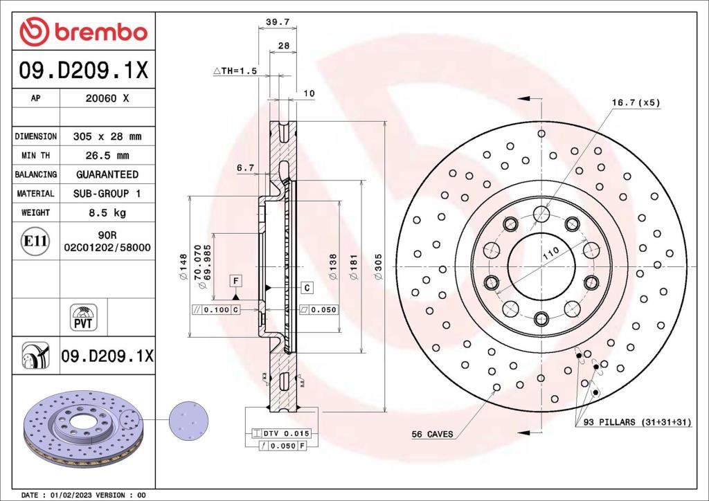 Discos de travão BREMBO ref. 09.D209.1X