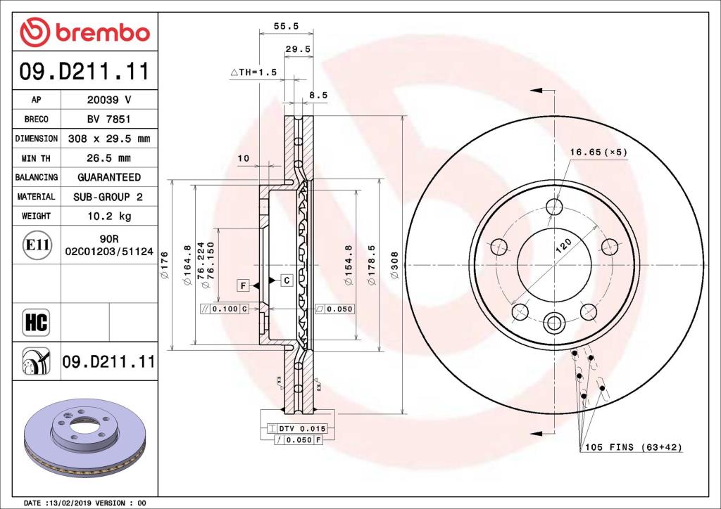 Discos de travão BREMBO ref. 09.D211.11
