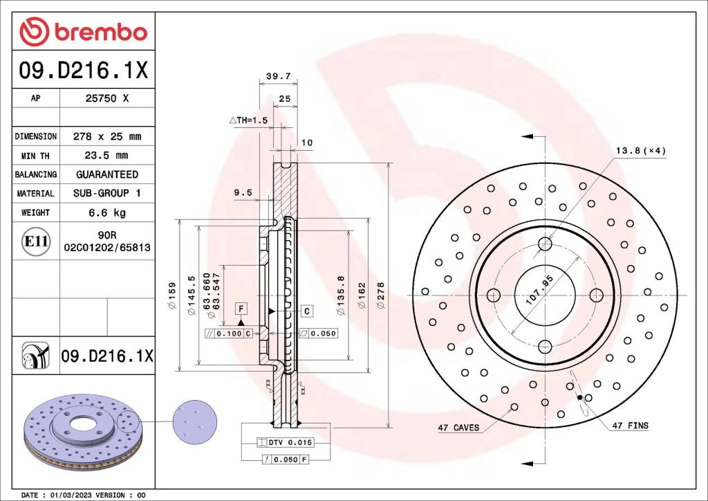 Disques de frein BREMBO 09.D216.1X
