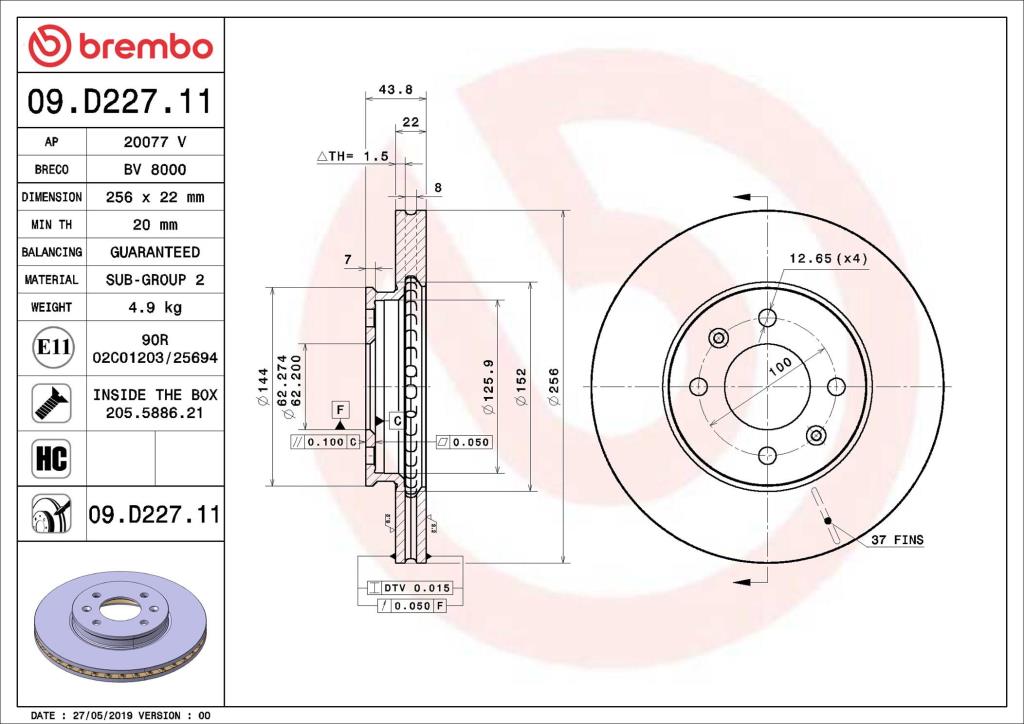 Discos de freno BREMBO ref. 09.D227.11