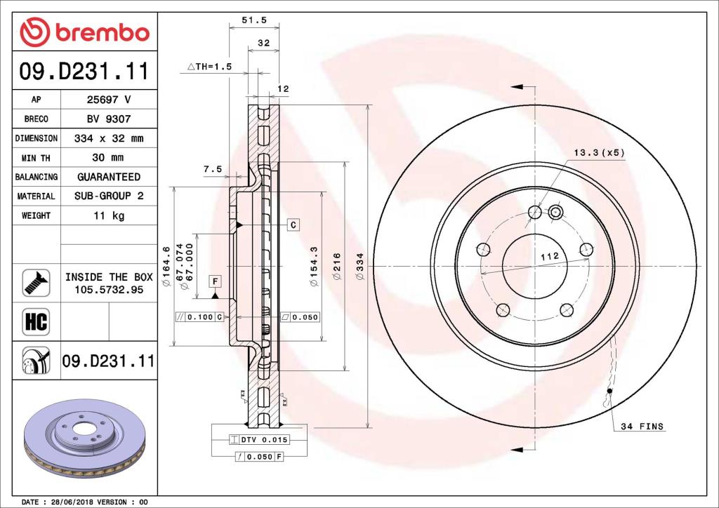 Disques de frein BREMBO 09.D231.11