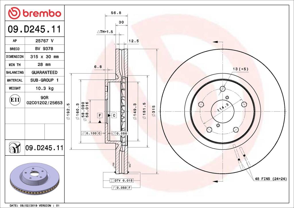 Disques de frein BREMBO ref. 09.D245.11