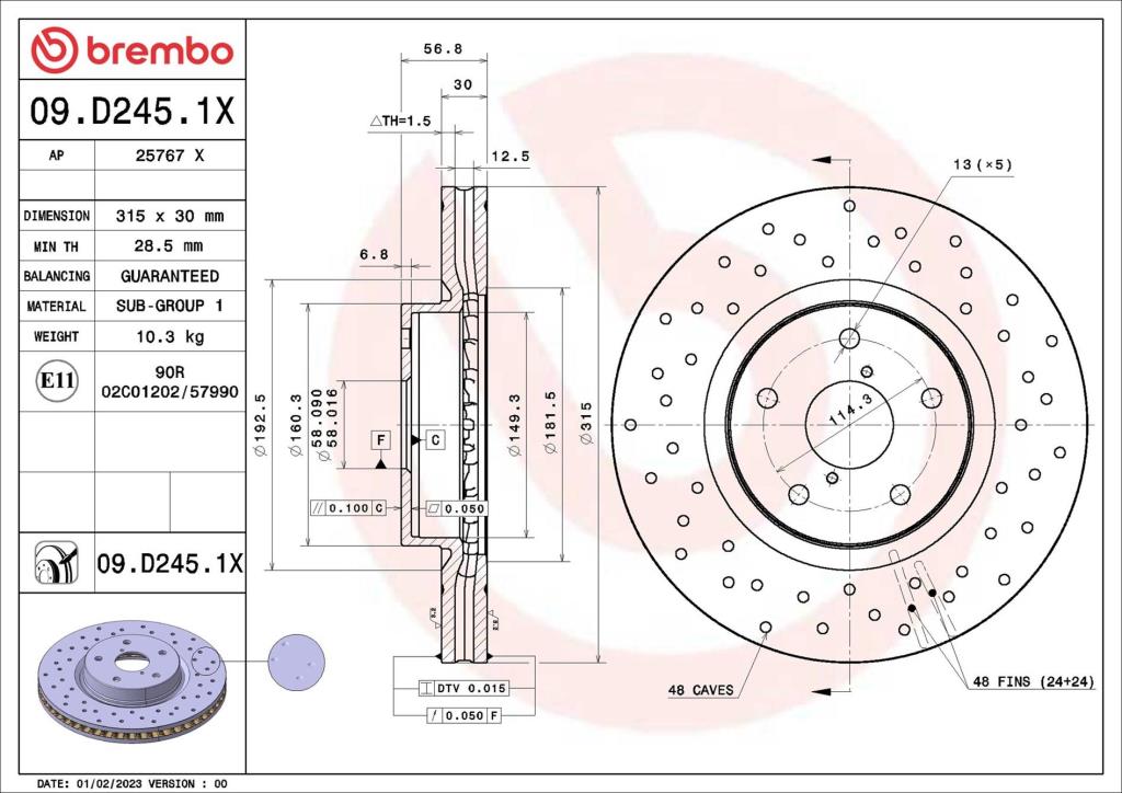 Disques de frein BREMBO 09.D245.1X