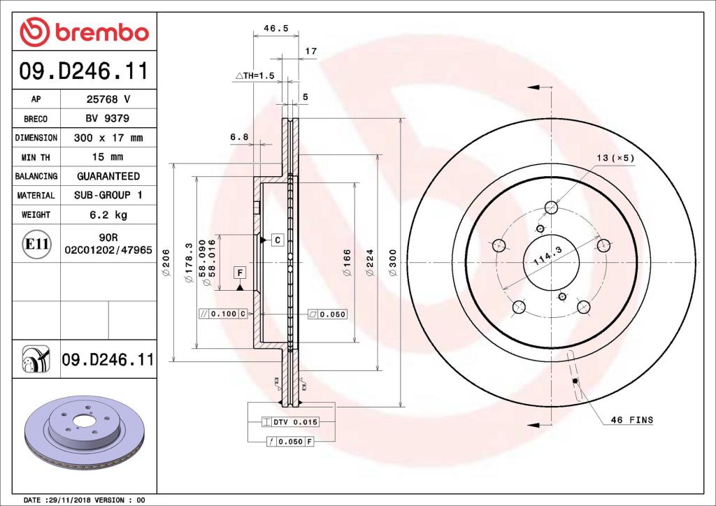 Disques de frein BREMBO ref. 09.D246.11