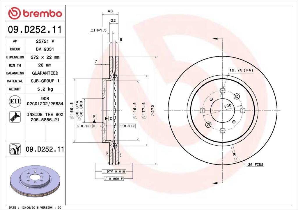 Discos de freno BREMBO ref. 09.D252.11