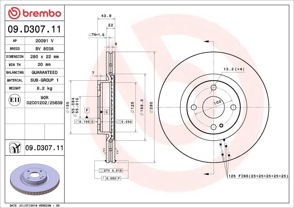 Discos de freno BREMBO ref. 09.D307.11