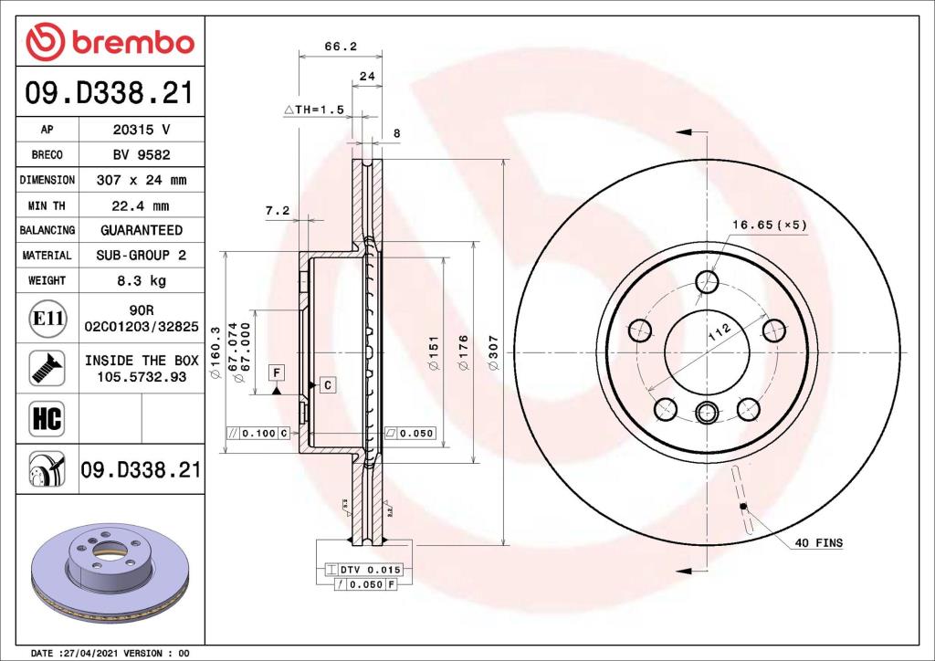 Disques de frein BREMBO 09.D338.21