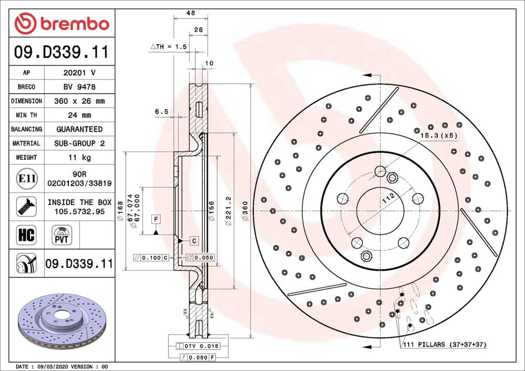 Disques de frein BREMBO 09.D339.11