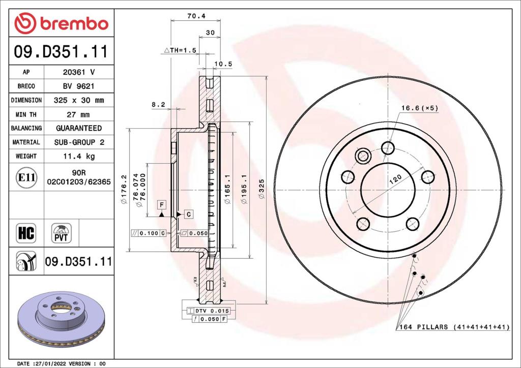 Disques de frein BREMBO 09.D351.11