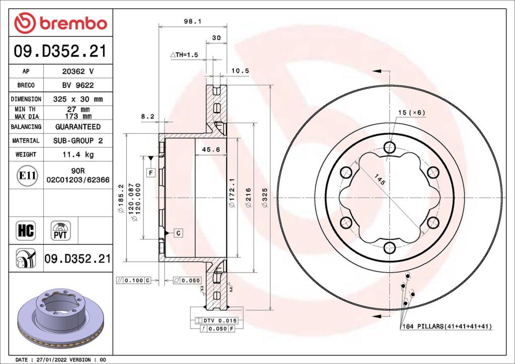 Disques de frein BREMBO ref. 09.D352.21