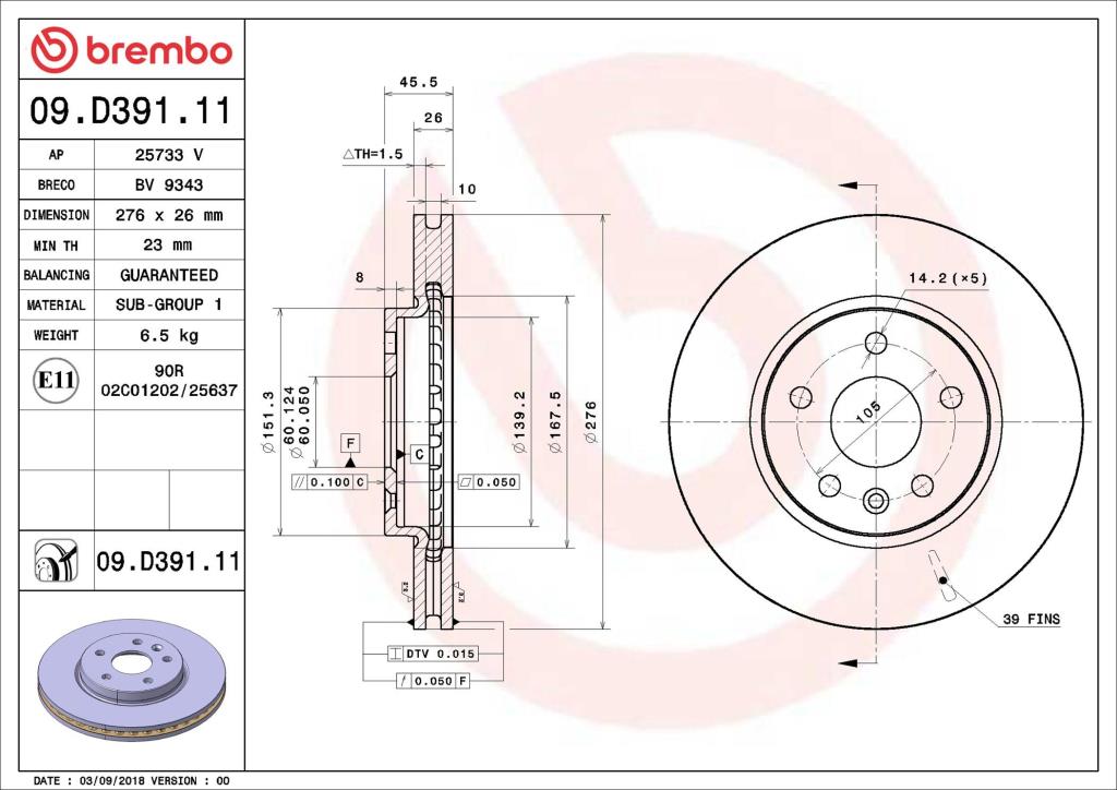 Discos de travão BREMBO ref. 09.D391.11