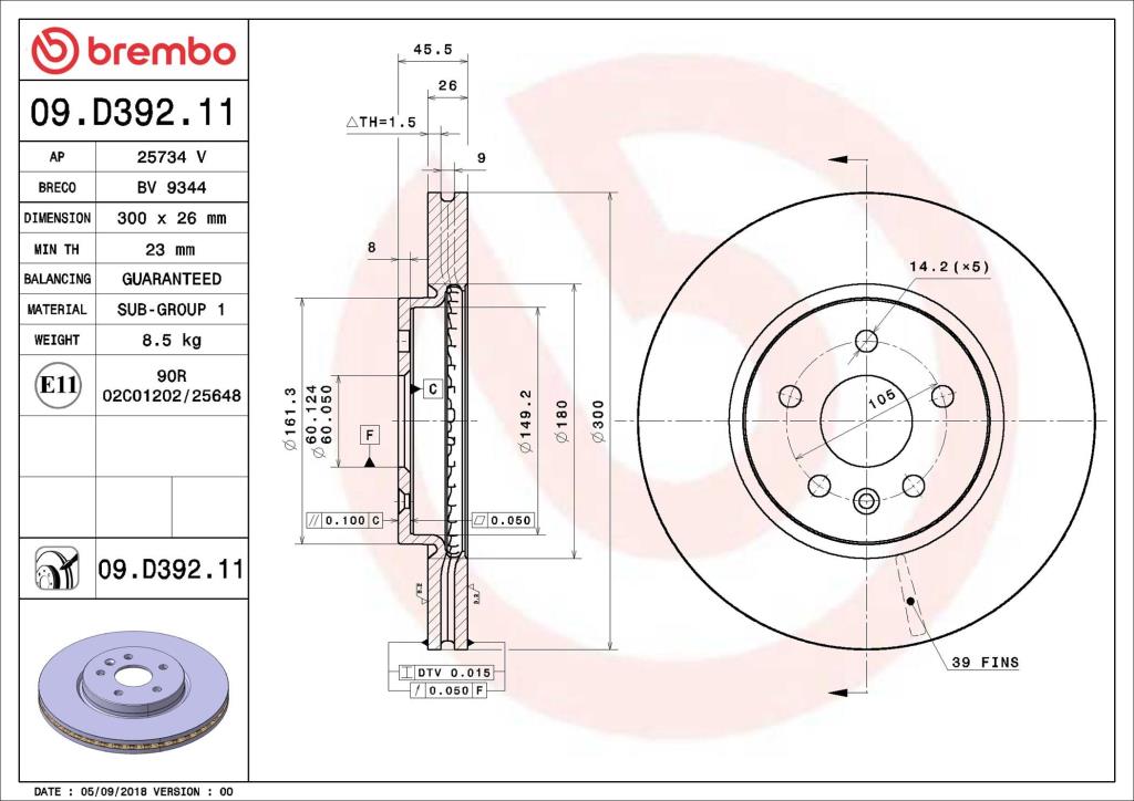 Discos de freno BREMBO ref. 09.D392.11