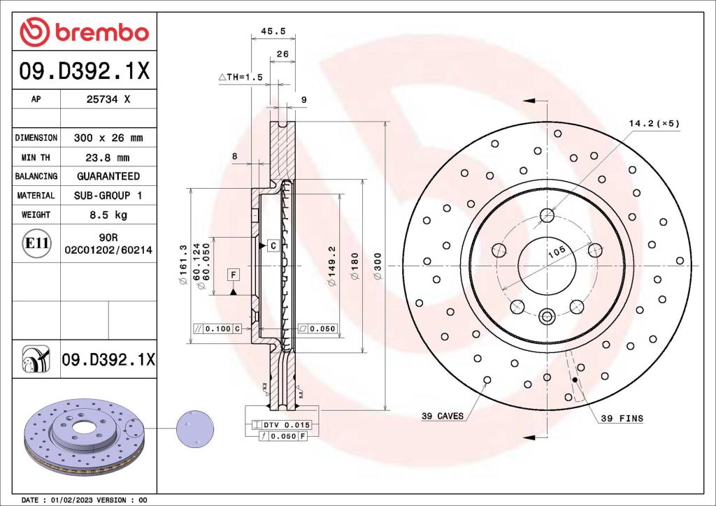 Discos de travão BREMBO ref. 09.D392.1X