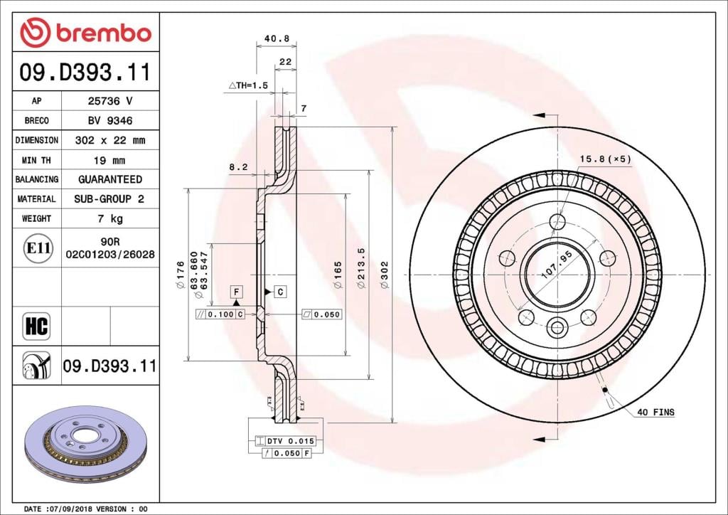Disques de frein BREMBO 09.D393.11